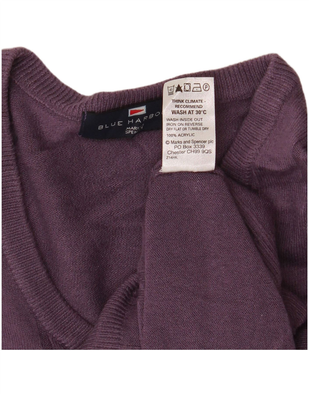MARKS & SPENCER Herren Blauer Harbor-Pullover mit V-Ausschnitt Mittelviolett