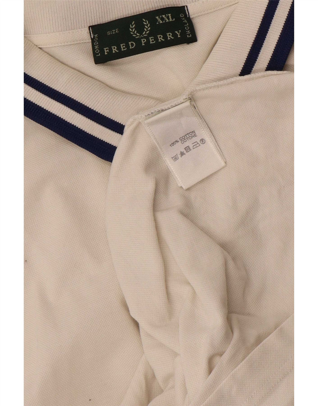 Fred Perry Herren Poloshirt 2XL weiß gestreift aus Baumwolle