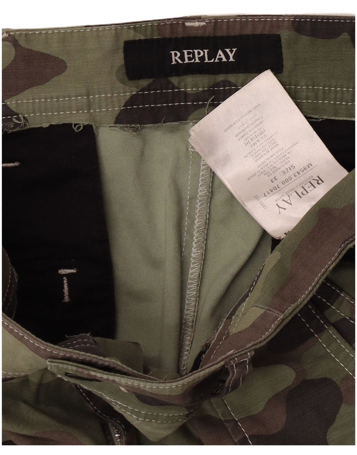 REPLAY Slim-Cargohose für Herren, W33, L29, grüne Camouflage-Baumwolle