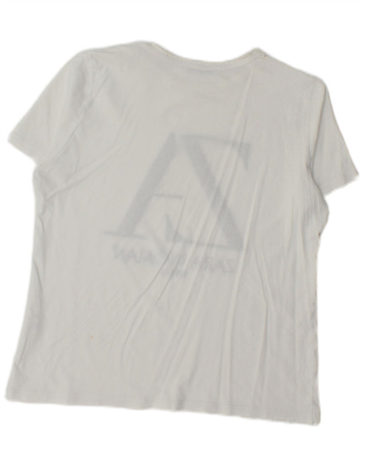 Zara Damen Grafik-T-Shirt-Oberteil UK 14 Mittelweiße Baumwolle