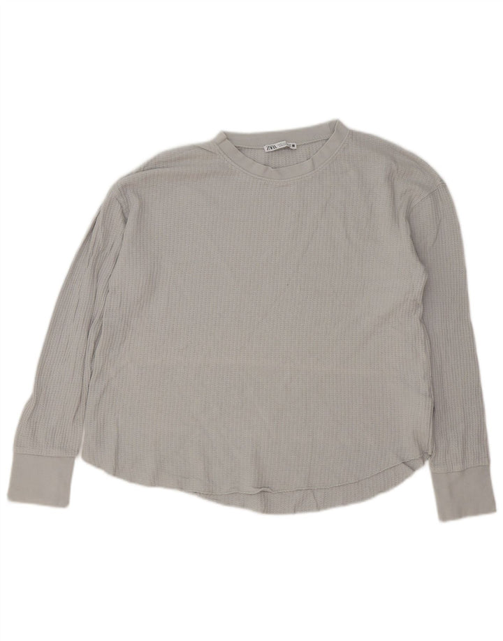 Zara Damen-Oversize-Oberteil, langärmlig, Größe S, Grau, Baumwolle