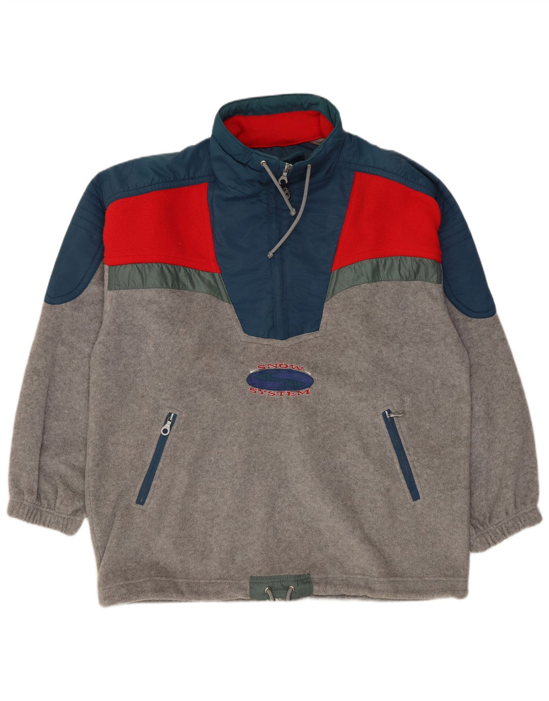 SANTOSTEFANO Herren-Fleecepullover mit Reißverschluss am Hals, großes graues Farbblock-Polyester