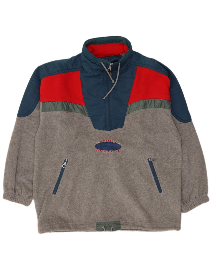 SANTOSTEFANO Herren-Fleecepullover mit Reißverschluss am Hals, großes graues Farbblock-Polyester