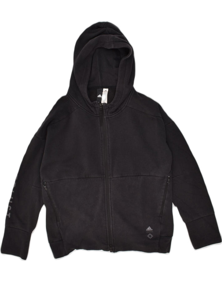 ADIDAS Womens Zip Hoodie Sweater UK 10 Small Black Cotton | Vintage Adidas | Thrift | Second-Hand Adidas | Used Clothing | Messina Hembry 