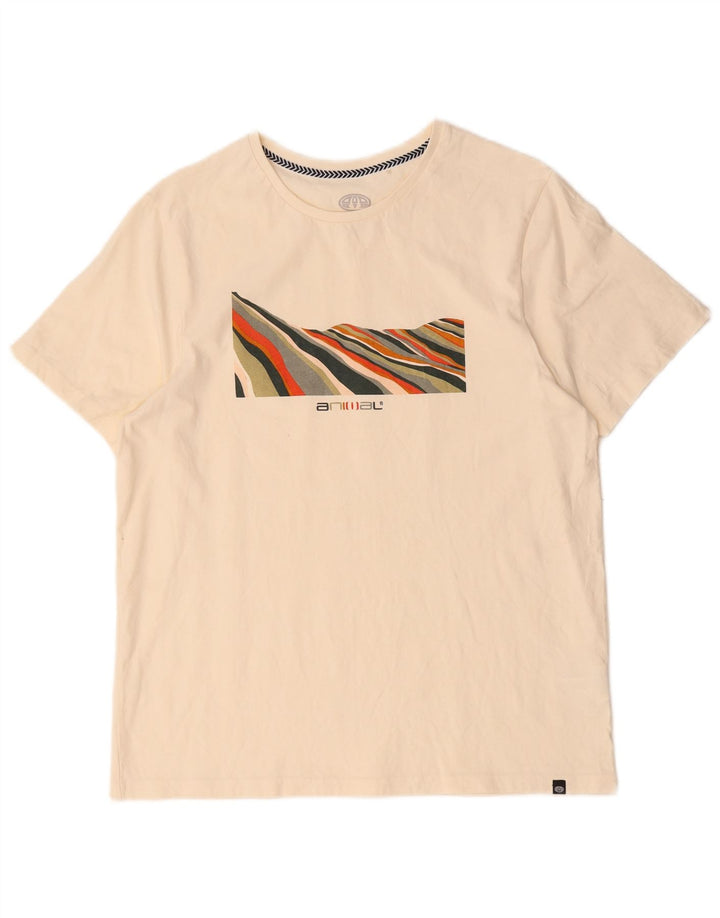 Animal-Grafik-T-Shirt-Oberteil für Herren, mittelgroß, cremefarbene Baumwolle