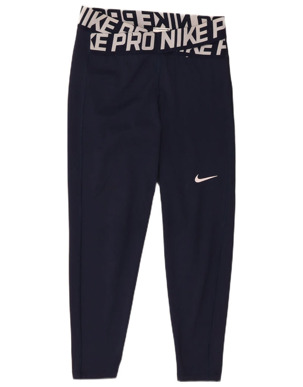 Nike Damen Dri Fit Graphic Leggings UK 14 Medium Marineblau Polyester