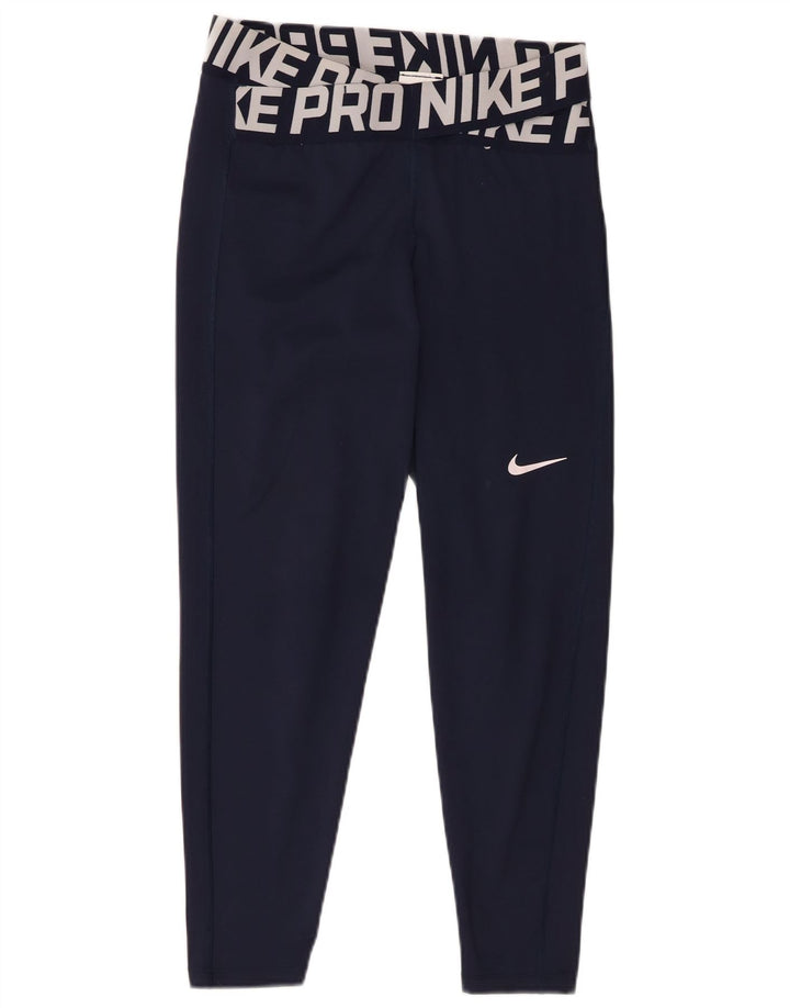 Nike Damen Dri Fit Graphic Leggings UK 14 Medium Marineblau Polyester