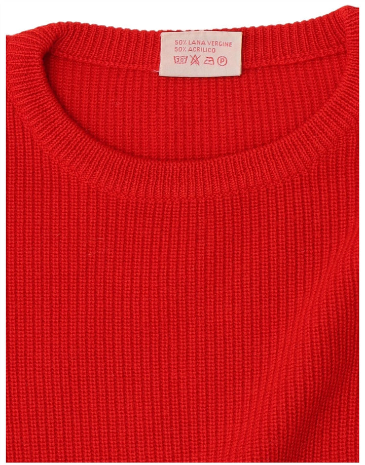 Vintage Herren-Pullover mit Rundhalsausschnitt, Mittelrote Schurwolle