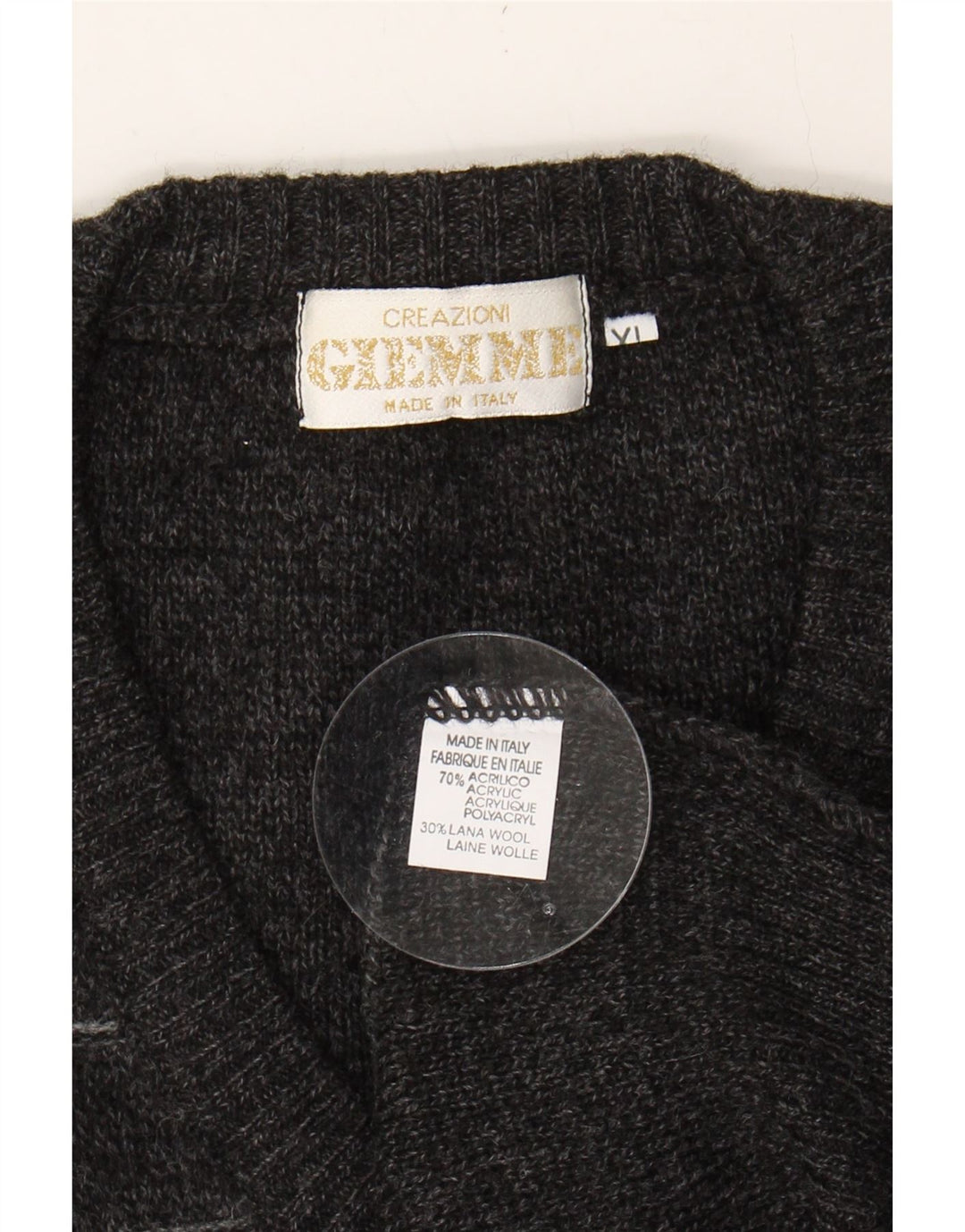 GIEMME Mens V-Neck Jumper Sweater XL Grey Geometric Acrylic Vintage Giemme and Second-Hand Giemme from Messina Hembry 