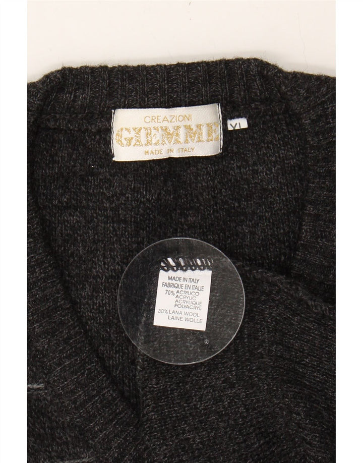 GIEMME Mens V-Neck Jumper Sweater XL Grey Geometric Acrylic Vintage Giemme and Second-Hand Giemme from Messina Hembry 