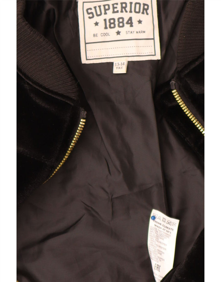 Hochwertige wattierte Veloursjacke für Mädchen, 13–14 Jahre, aus schwarzem Polyester