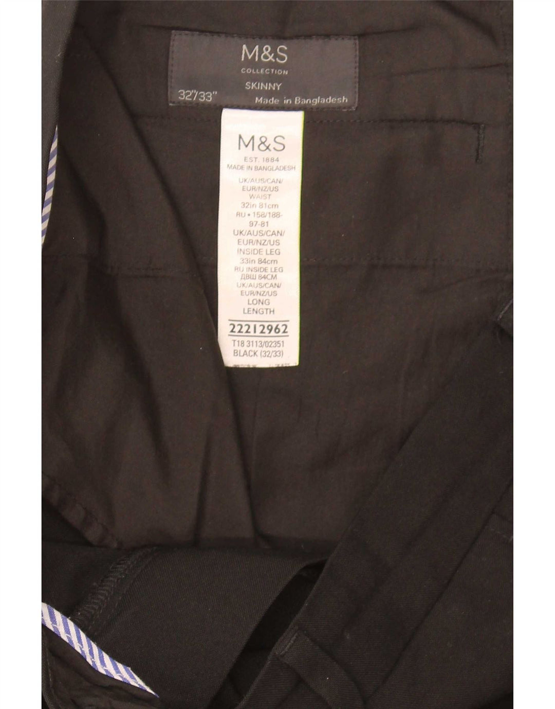 Marks & Spencer Herren Skinny Freizeithose W33 L32 Schwarz Polyester