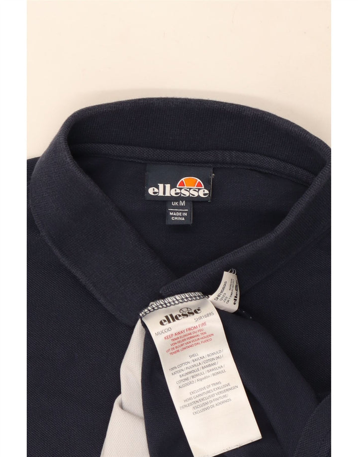Ellesse Herren-Poloshirt aus mittelblauer, marineblauer Colourblock-Baumwolle