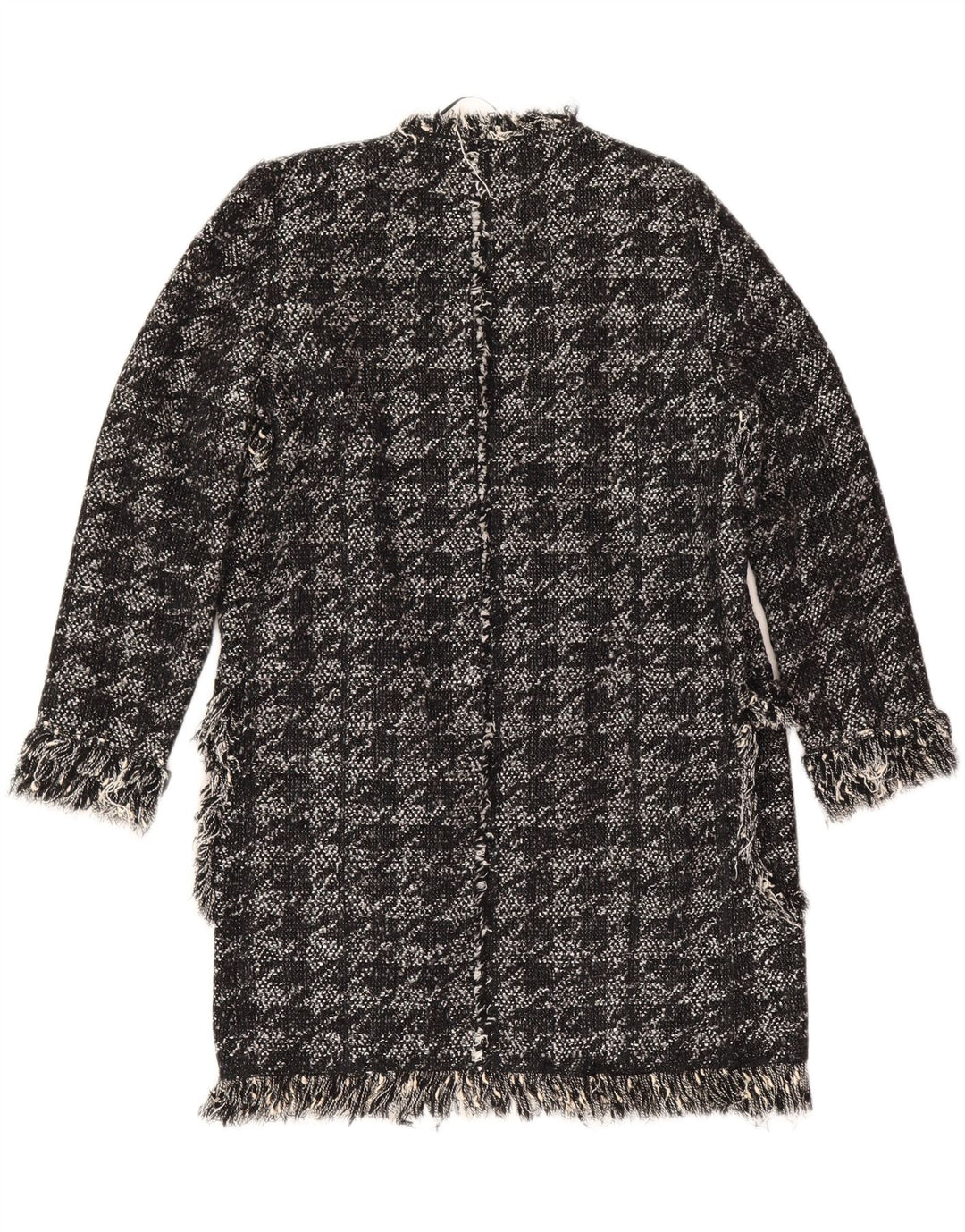 Zara Womens Open Overcoat UK 10 Small Schwarze Hahnentritt-Baumwolle