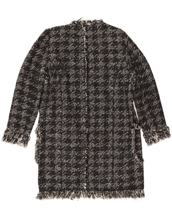 Zara Womens Open Overcoat UK 10 Small Schwarze Hahnentritt-Baumwolle