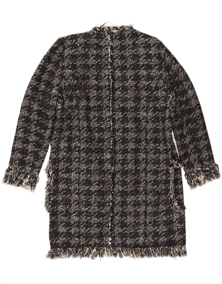 Zara Womens Open Overcoat UK 10 Small Schwarze Hahnentritt-Baumwolle