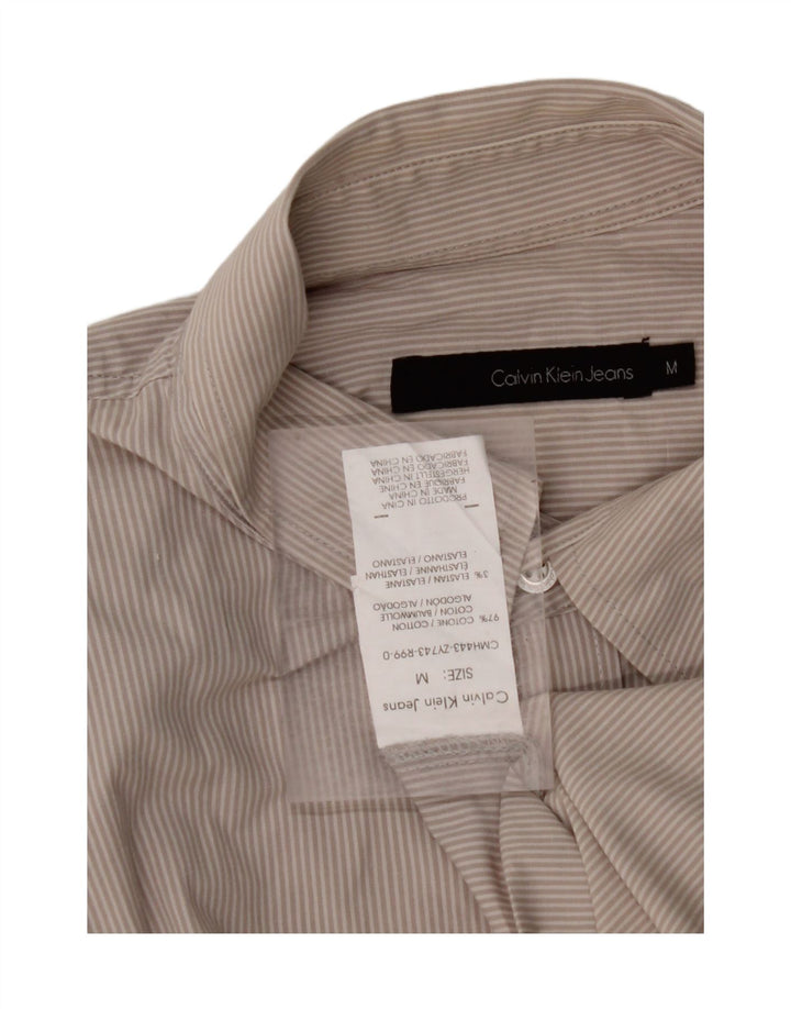 CALVIN KLEIN JEANS Mens Short Sleeve Shirt Medium Grey Pinstripe Cotton