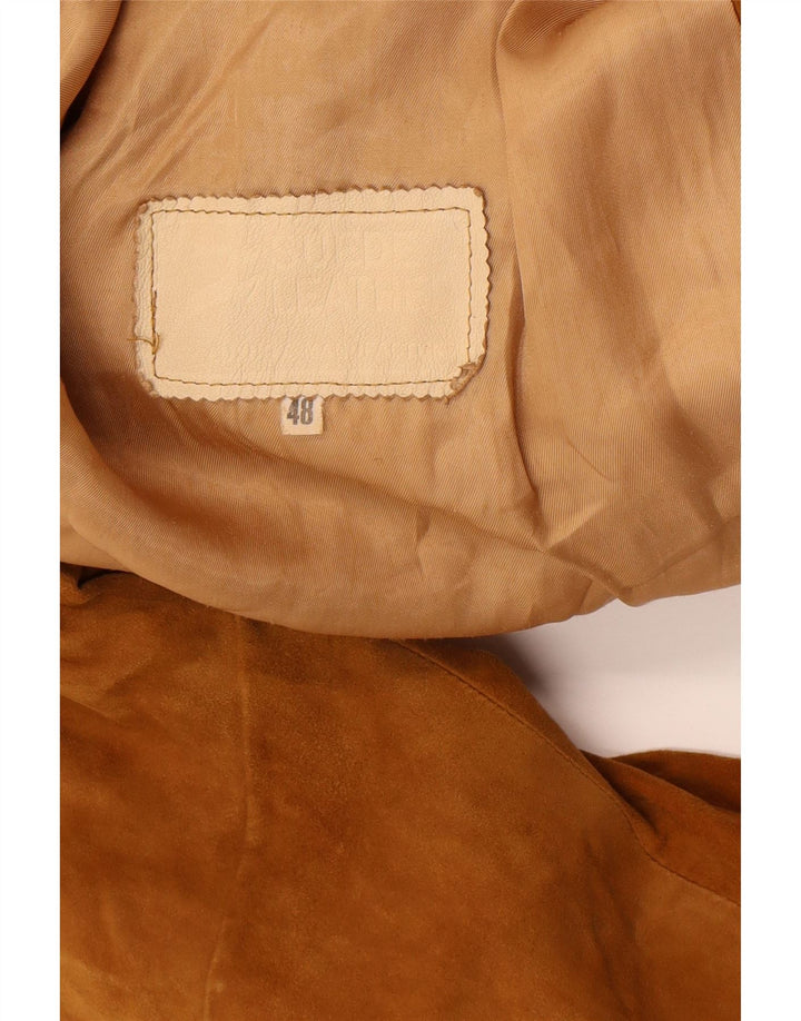 Vintage Damen 3-Knopf-Wildleder-Blazerjacke IT 48 XL Braunes Leder