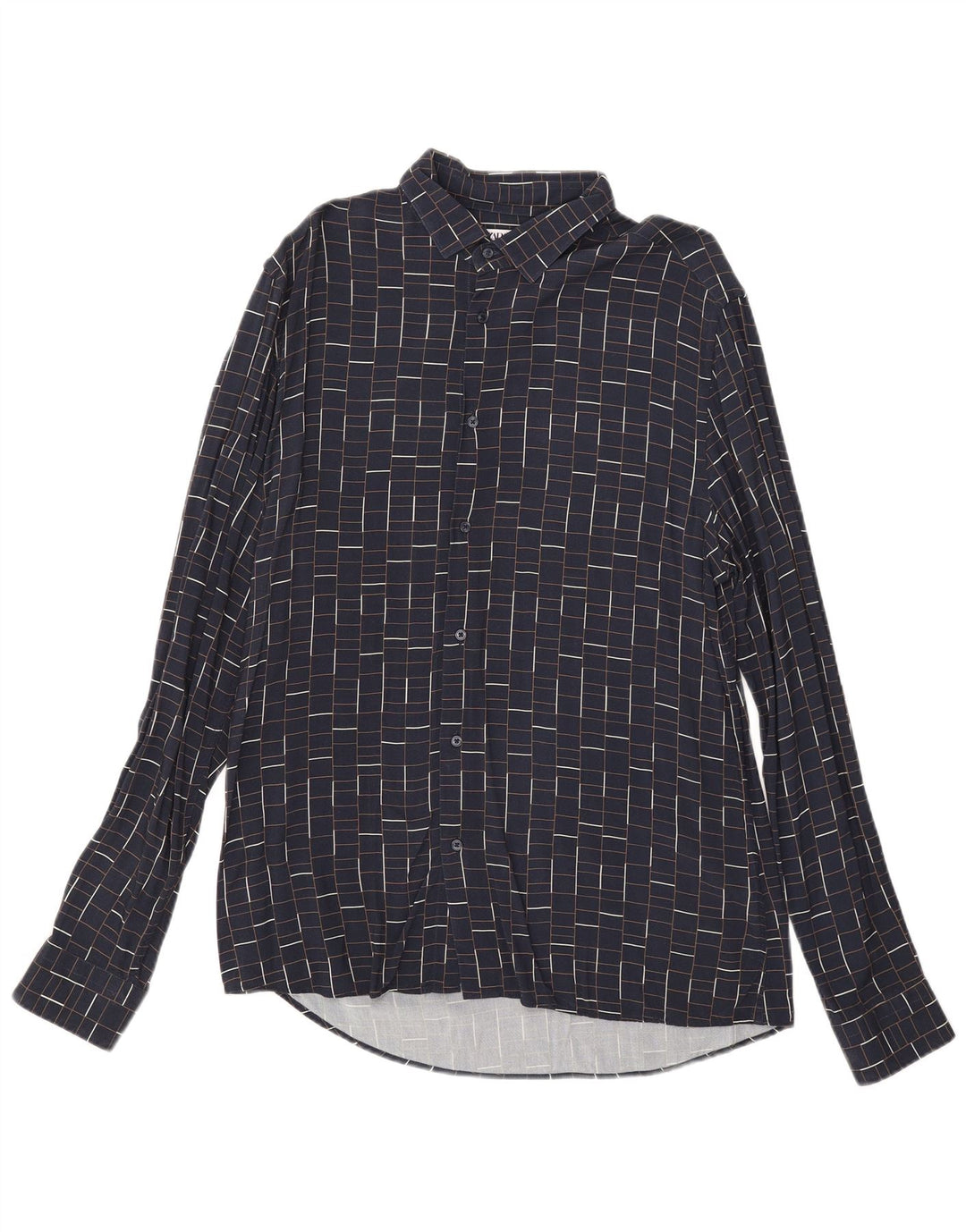 Zara Herren-Slim-Fit-Hemd, groß, marineblau, kariert, Viskose