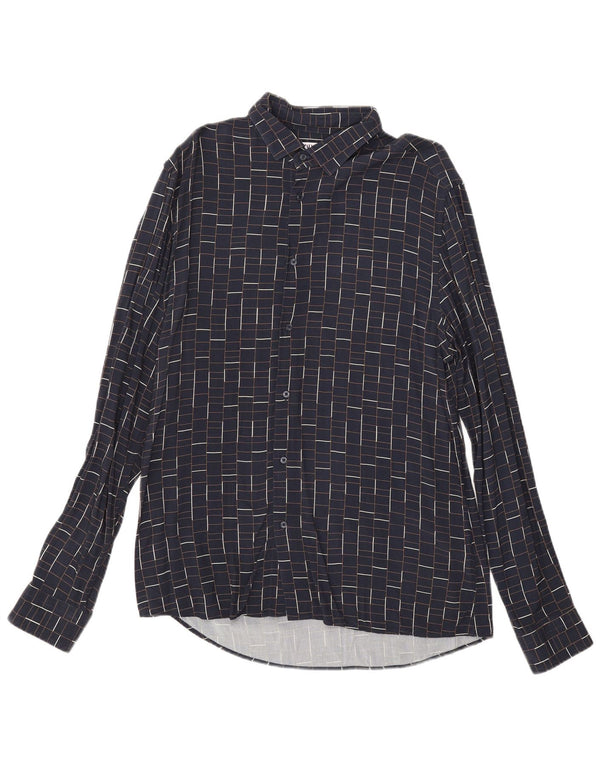 Zara Herren-Slim-Fit-Hemd, groß, marineblau, kariert, Viskose