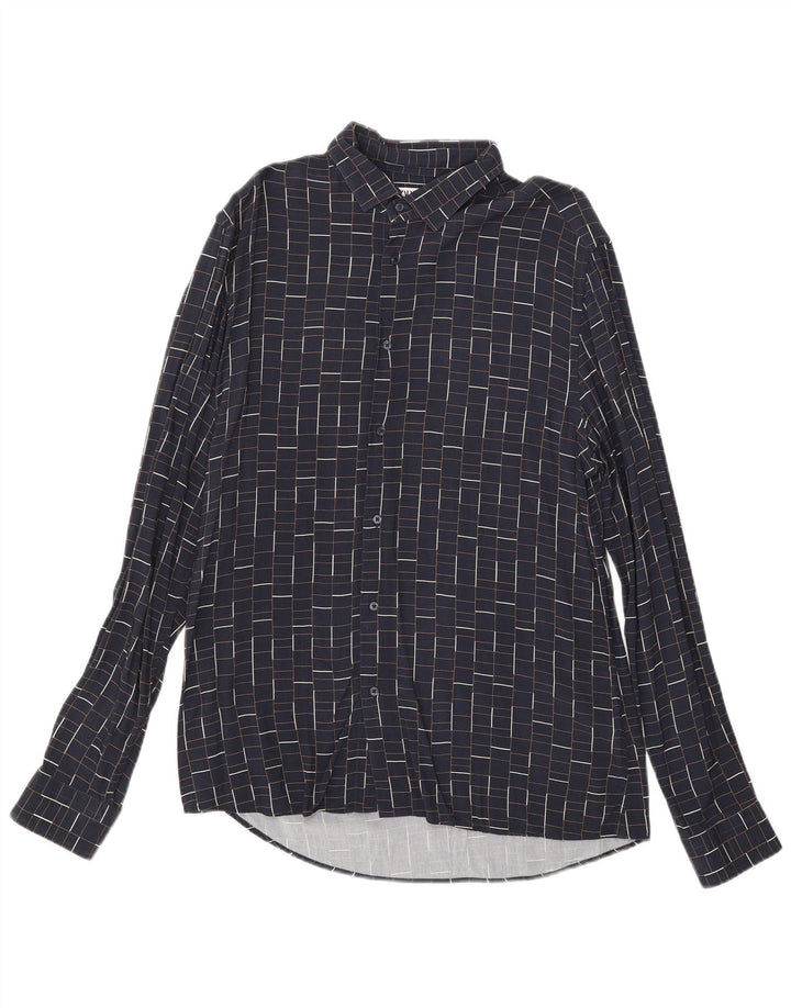 Zara Herren-Slim-Fit-Hemd, groß, marineblau, kariert, Viskose