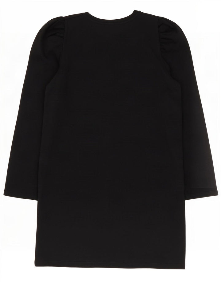 Zara Damen Langarm-Etuikleid UK 14 Mittelschwarze Baumwolle