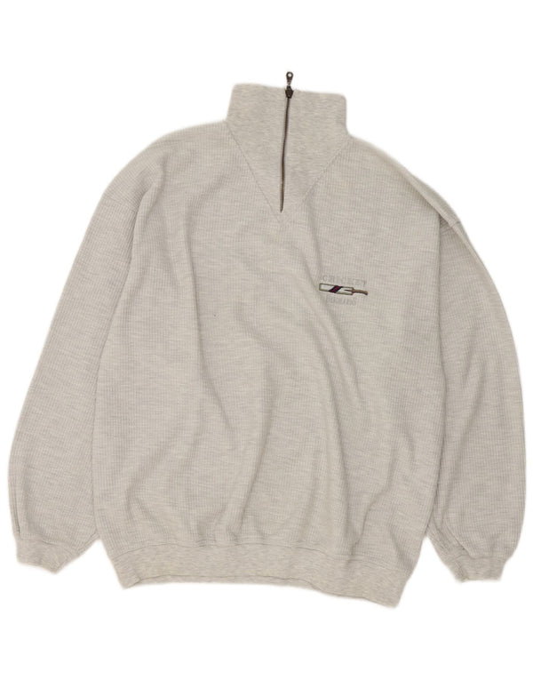 Vintage Herren-Pullover mit Reißverschluss, XL, grau gefleckte Baumwolle