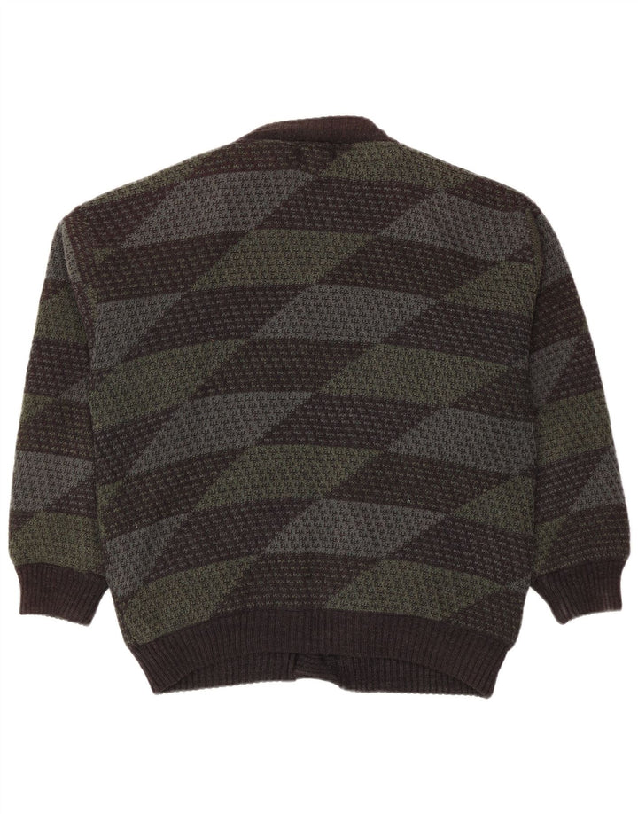 Mark Adam Herren-Strickjacke IT 48/50 Mittelgrünes geometrisches Polyacryl