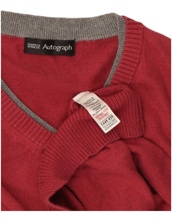 Marks & Spencer Herren Autograph Pullover mit V-Ausschnitt aus mittlerer burgunderroter Baumwolle