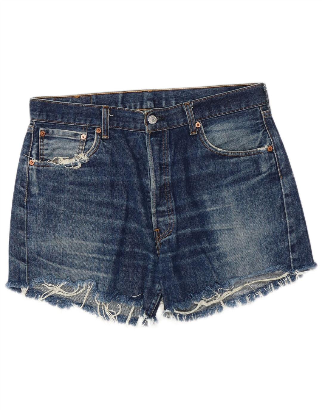 LEVI'S Damen 501 Distressed Denim Shorts W36 XL Blaue Baumwolle