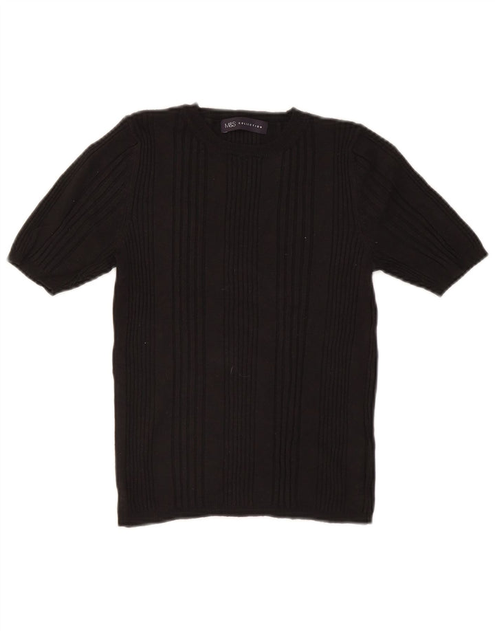 Marks & Spencer Damen Crop Crew Neck Pullover Pullover UK 10 Small Schwarz