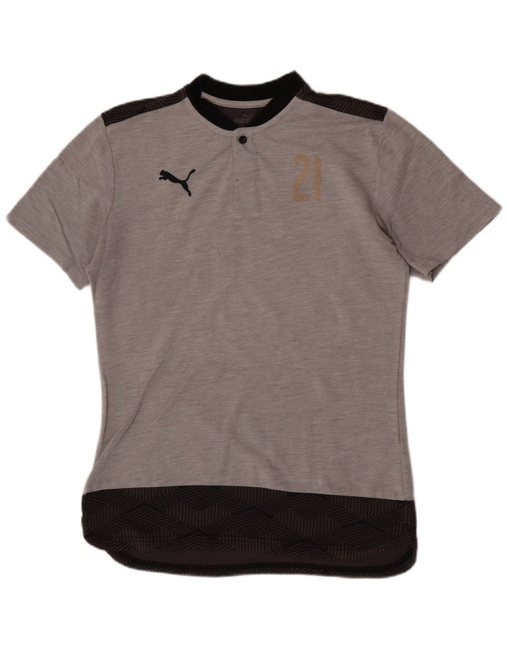 Puma Herren Grafik-T-Shirt-Oberteil aus mittelgrauer Colourblock-Baumwolle