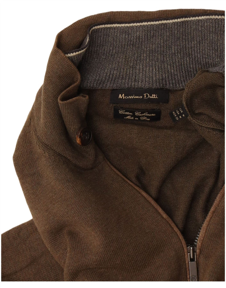 Massimo Dutti Herren-Pullover mit Reißverschluss am Hals, Mittelkhaki