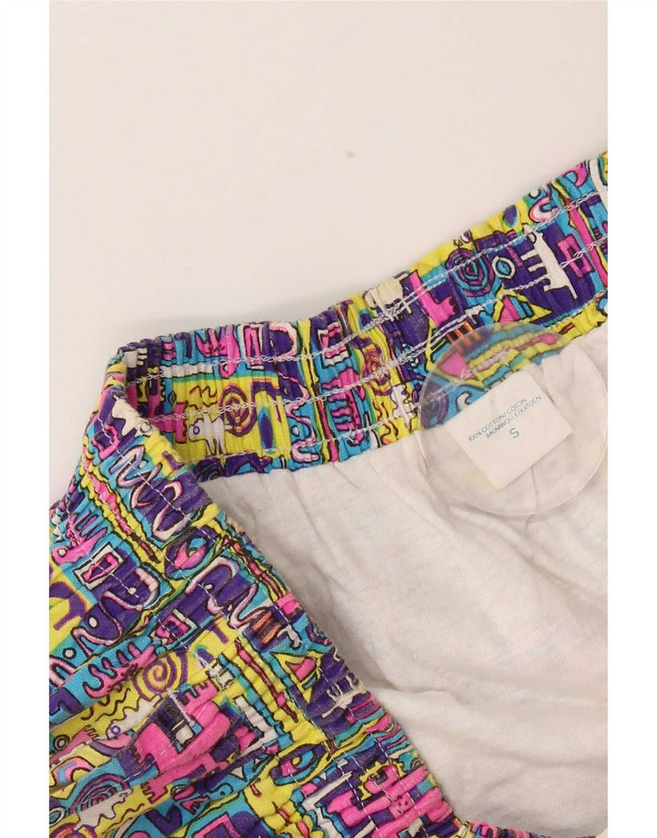 Vintage Damen Shorts mit hoher Taille, klein, W27, mehrfarbig, Patchwork-Baumwolle