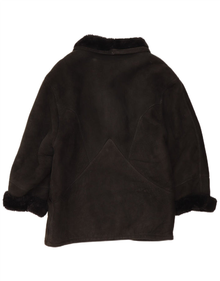 Vintage Damen Übergroße Shearling-Jacke IT 44 Medium Black Shearling
