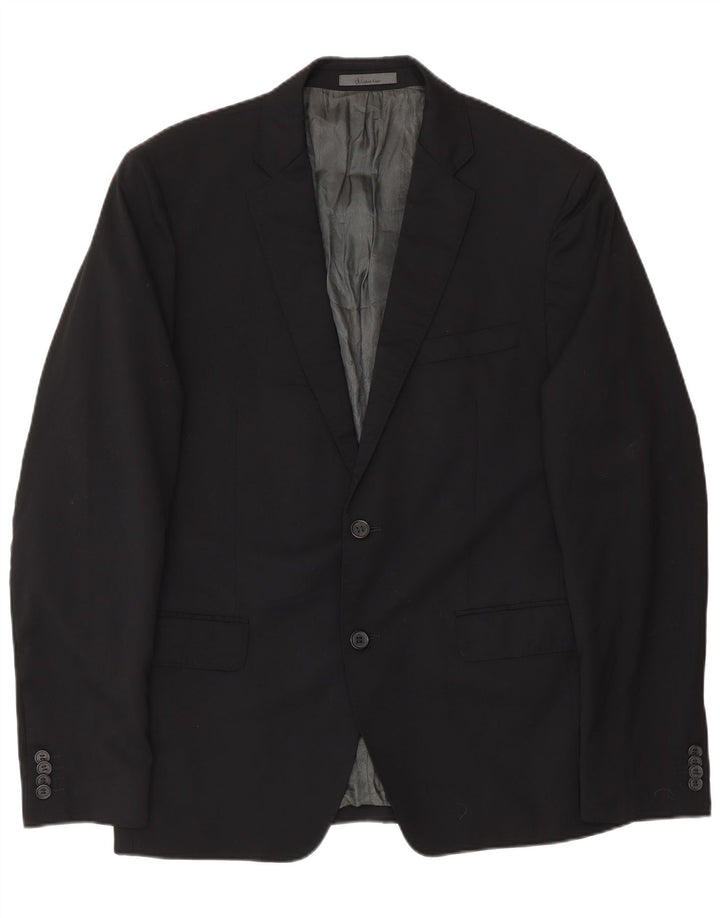 Calvin Klein Herren 2-Knopf-Blazerjacke IT 52 XL Schwarze Schurwolle