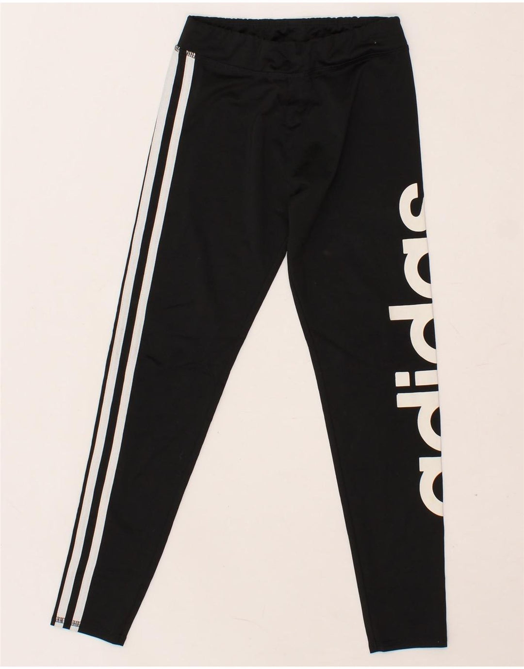 ADIDAS Girls Graphic Leggings 7-8 Years Small Black Polyester Vintage Adidas and Second-Hand Adidas from Messina Hembry 