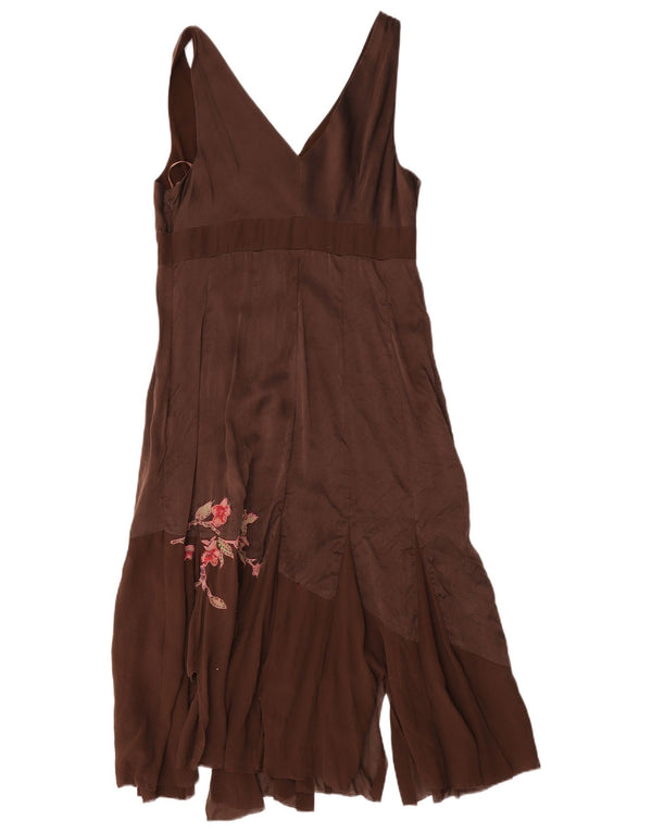 Ärmelloses asymmetrisches Kleid für Damen von Coast, UK-Größe 44, mittelbraun, geblümte Seide