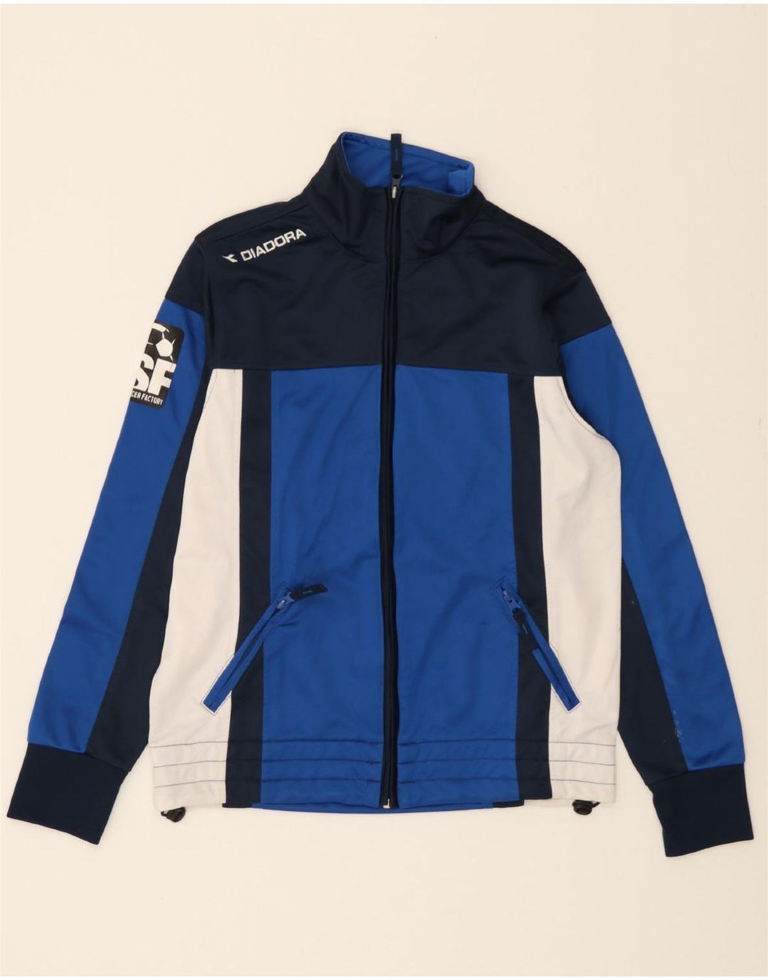 DIADORA Boys Graphic Tracksuit Top Jacket 13-14 Years Blue Colourblock Vintage Diadora and Second-Hand Diadora from Messina Hembry 