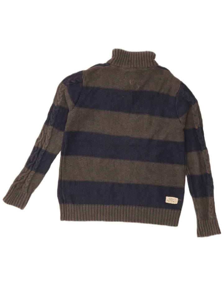 Fat Face Jungen-Pullover mit Knopfkragen, 12–13 Jahre, grau gestreift, Baumwolle