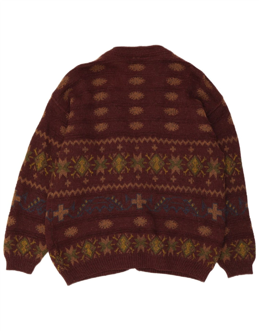 Vintage Herren Cardigan Pullover IT 50 Mittelbraun Fair Isle Alpakawolle