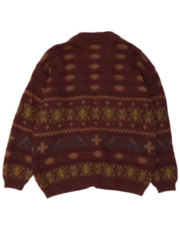 Vintage Herren Cardigan Pullover IT 50 Mittelbraun Fair Isle Alpakawolle