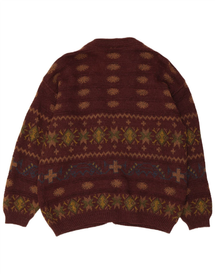 Vintage Herren Cardigan Pullover IT 50 Mittelbraun Fair Isle Alpakawolle