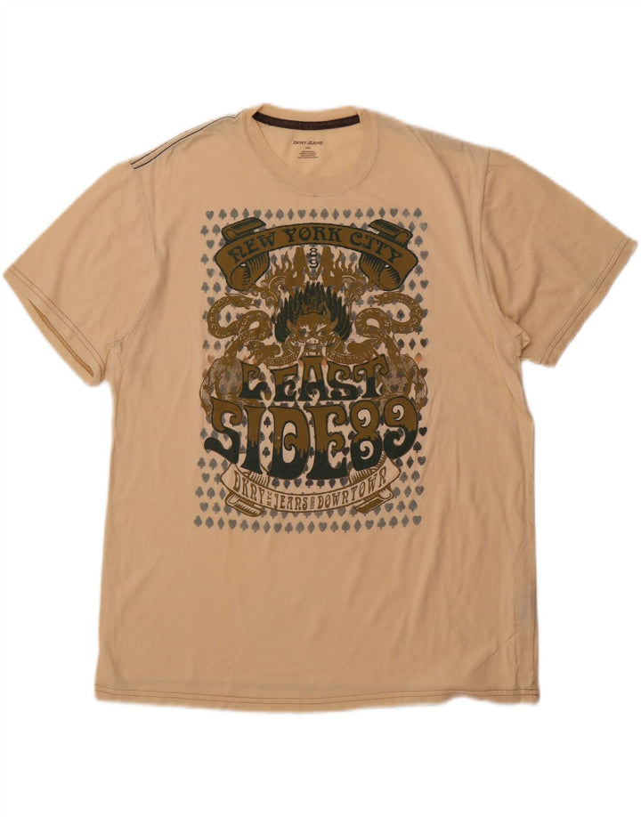 DKNY Herren-T-Shirt mit Grafik, Größe L, Beige, Baumwolle