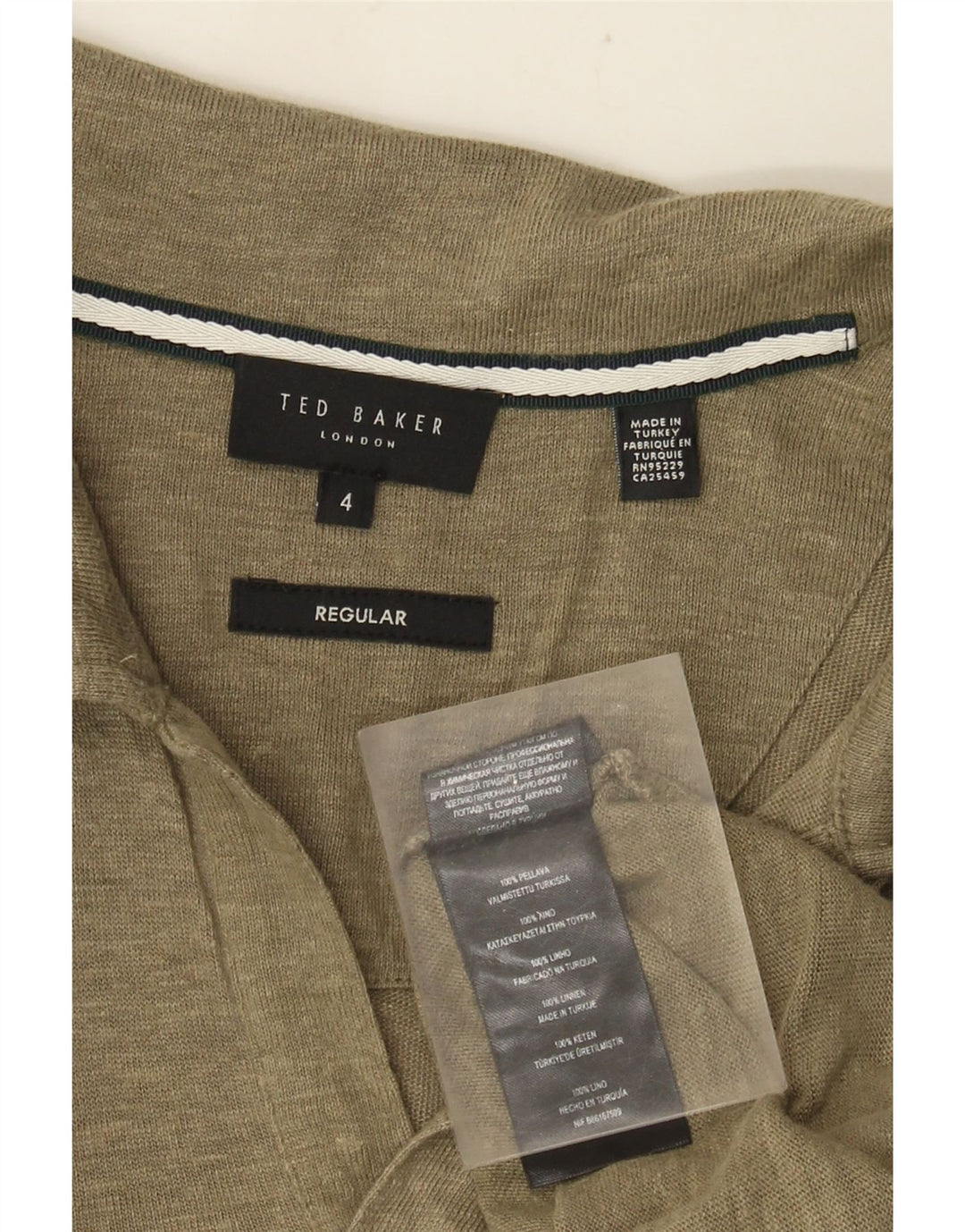 Ted Baker Herren-Poloshirt, normal, Größe 4, groß, Khaki, Leinen