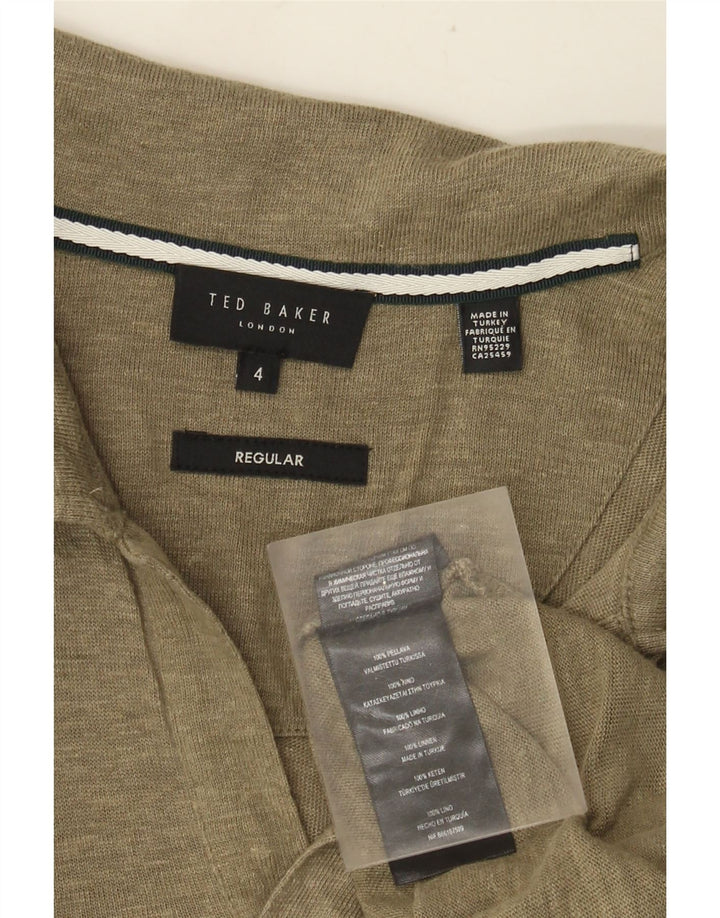 Ted Baker Herren-Poloshirt, normal, Größe 4, groß, Khaki, Leinen