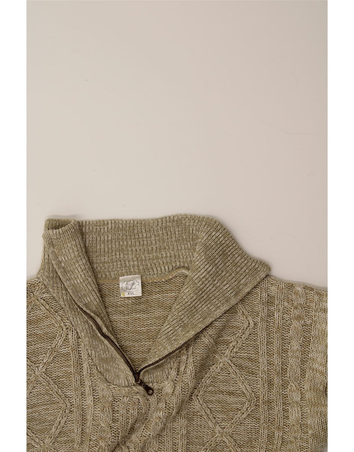 VINTAGE Herren-Pullover mit Reißverschluss, 2XL, beige, Polyacryl