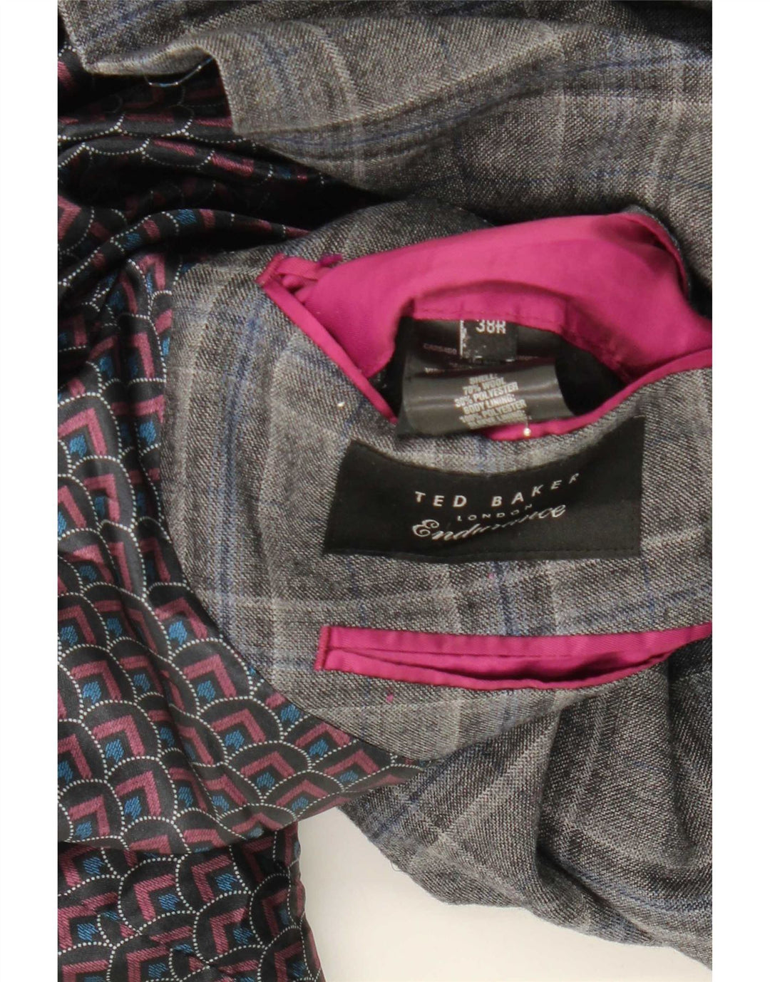 Ted Baker Herren-Blazer mit 2 Knöpfen, UK 38, mittelgrau karierte Wolle