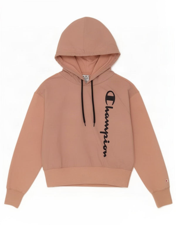 Champion Womens Graphic Hoodie Jumper UK 14 Medium Pink