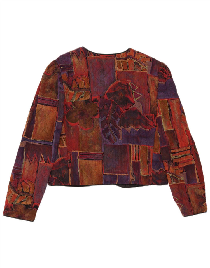 VINTAGE Damen Crop Blazer Jacke US 10 Groß Mehrfarbig Geometrisch